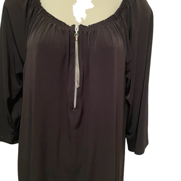 Chicos Black Stretchy Shirt 1/4 Zip with Tassel Size Small - Picture 2 of 9